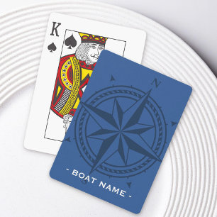 Compass rose and custom boat name blue playing cards