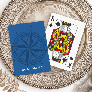 Compass rose and custom boat name blue playing cards