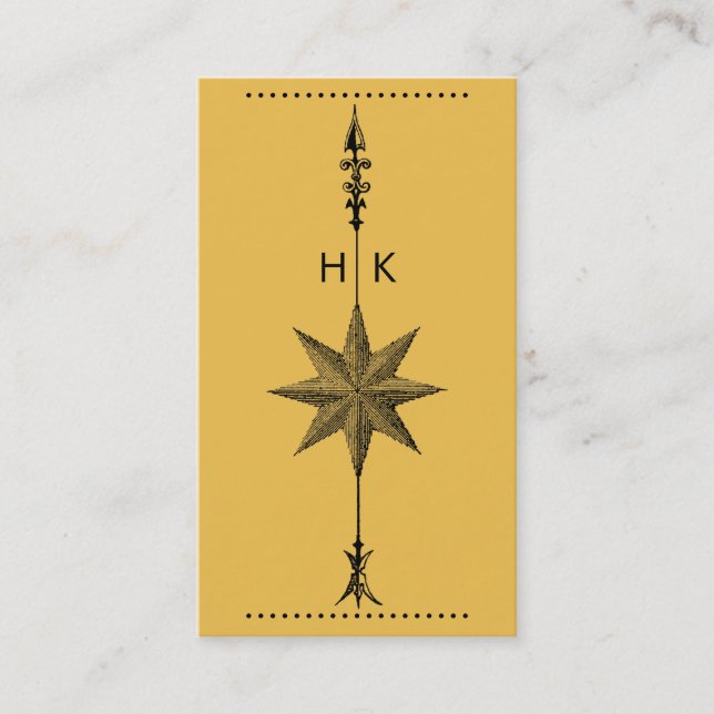 Compass Rose Arrow Initials Business Card (Front)