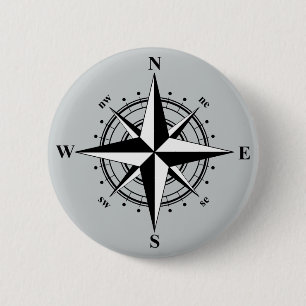 Compass Rose Black & White 6 Cm Round Badge