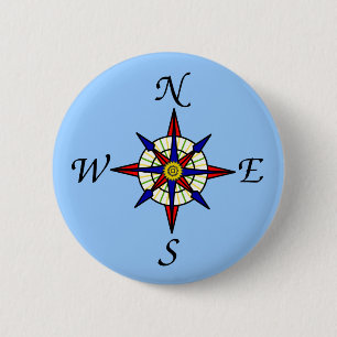 Compass Rose Blue 6 Cm Round Badge