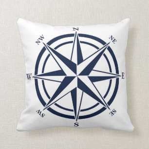 Compass Rose Blue Nautical Cushion