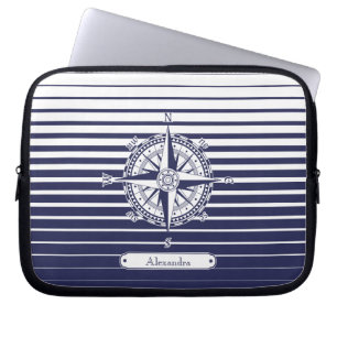 Compass Rose Blue Stripes Laptop Sleeve
