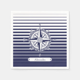 Compass Rose Blue Stripes Napkin