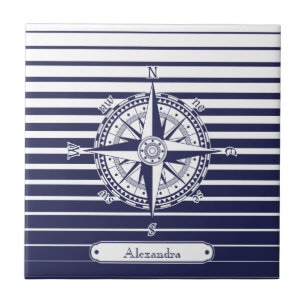 Compass Rose Blue Stripes Tile