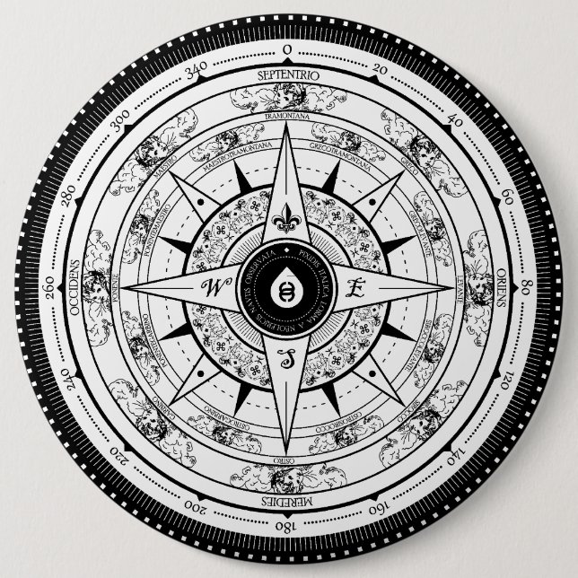 Compass Rose - Button (White) (Front)