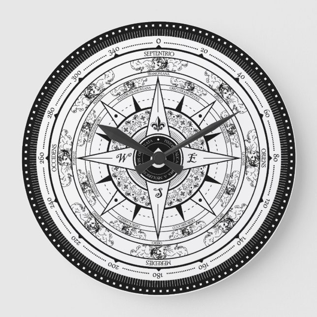Compass Rose - Clock (White) (Front)