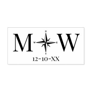 Compass Rose Couple Wedding 2 Initial Monogram Dt Self-inking Stamp
