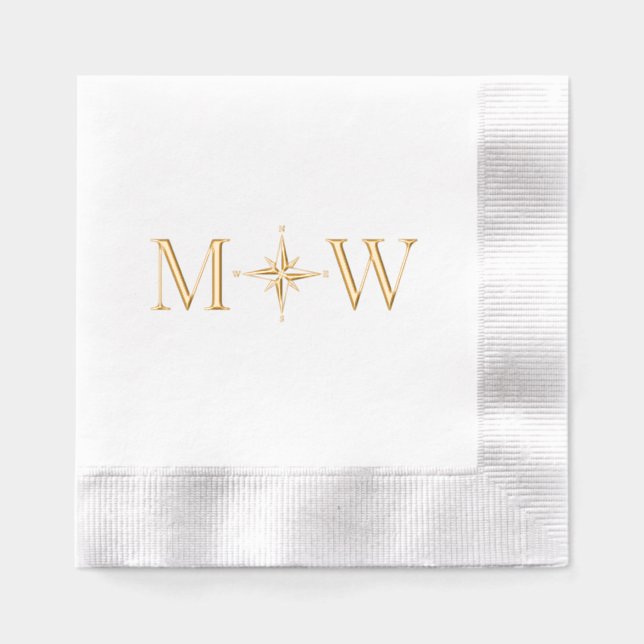 Compass Rose Couple Wedding 2 Initial Monogram Foil Napkins (Front)