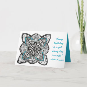 Compass Rose Hand-Drawn Doodle with Blue Birthday Card