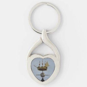 Compass Rose Heart Keychain