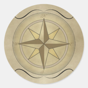 Compass Rose in Gold Classic Round Sticker