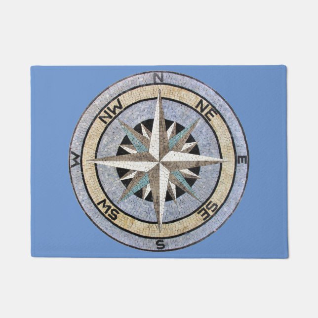 Compass Rose Nautical Mosaic Design Doormat (Front)