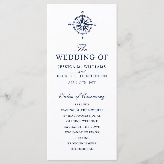 Compass Rose | Nautical Wedding Program (Front)