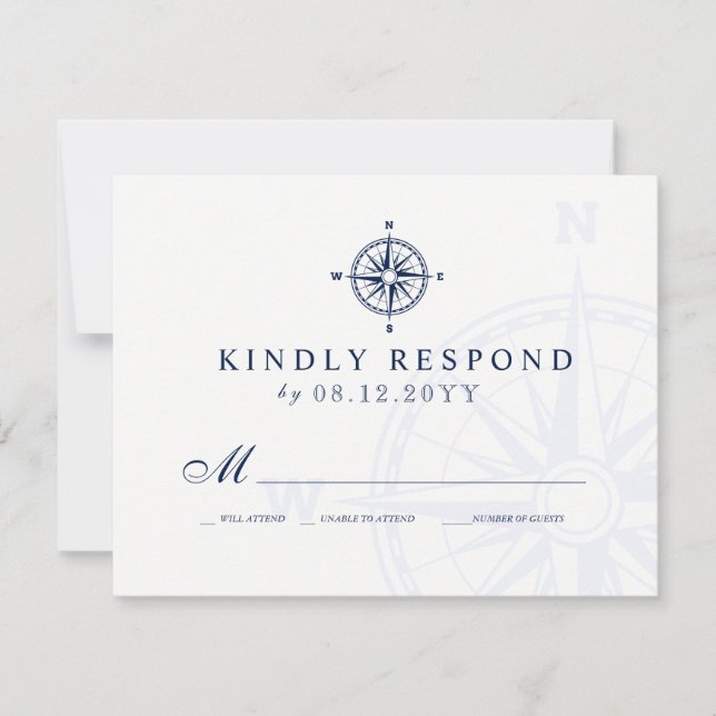Compass Rose | Nautical Wedding RSVP Card (Front)