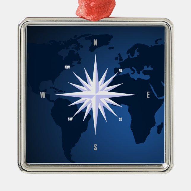Compass Rose Ocean Blue Nautical Premium Ornament (Front)