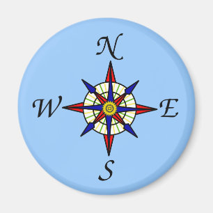 Compass Rose on Blue Magnet