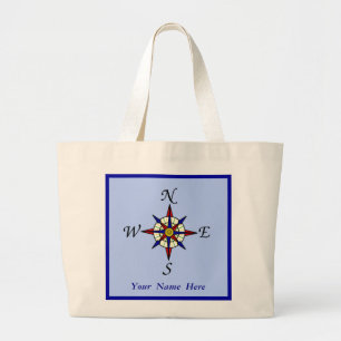 Compass Rose Personalised Blue Large Tote Bag
