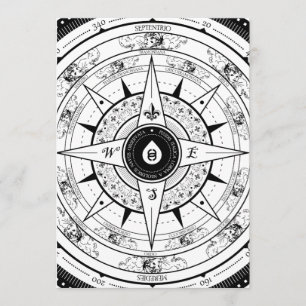 Compass Rose - Rectangle Invitation Card (White)