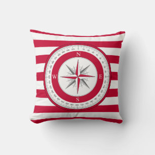 Compass Rose Red and White Stripes Cushion