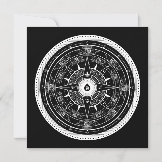 Compass Rose - Square Invitation Card (Black) (Front)