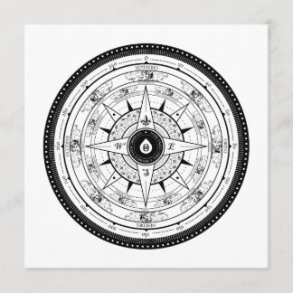 Compass Rose - Square Invitation Card (White)