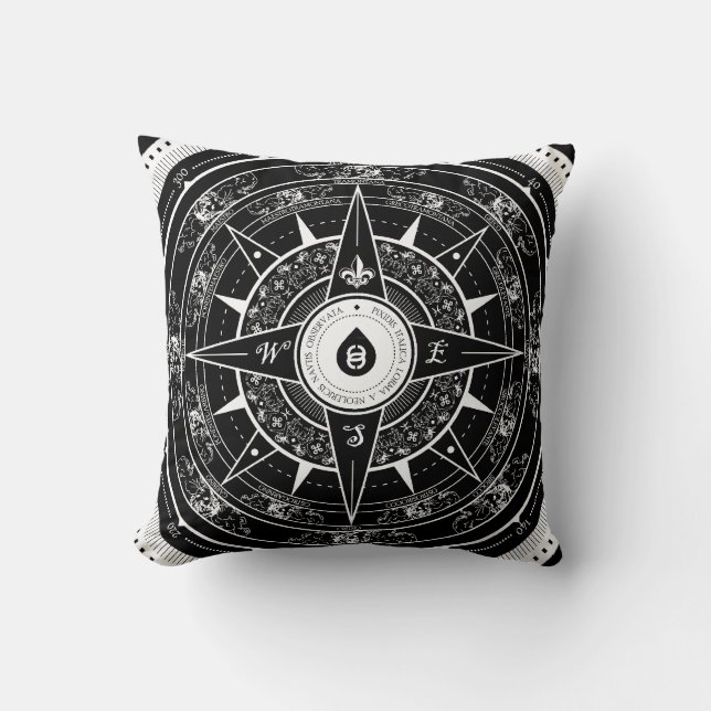 Compass Rose - Square Throw Pillow (Black) (Front)