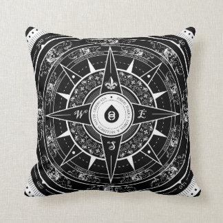 Compass Rose - Square Throw Pillow (Black)