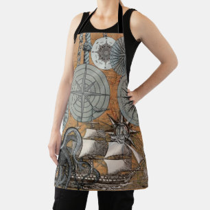 Compass Rose Vintage Nautical Octopus Ship Apron