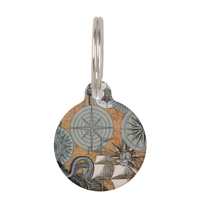 Compass Rose Vintage Nautical Octopus Ship Pet Tag (Front)