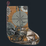 Compass Rose Vintage Nautical Octopus Ship Small Christmas Stocking<br><div class="desc">A vintage collection of old compass rose drawings,  a nautical sailing ship,  and of course a really big octopus sea monster. A classic old world sailing theme. Vintage artwork print drawing collage.</div>
