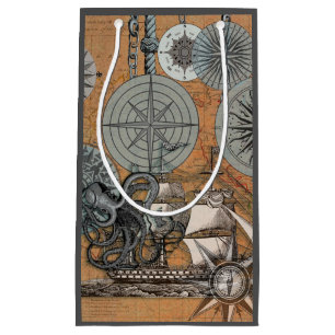 Compass Rose Vintage Nautical Octopus Ship Small Gift Bag