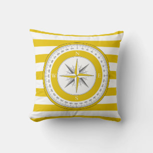 Compass Rose Yellow and White Stripes Cushion