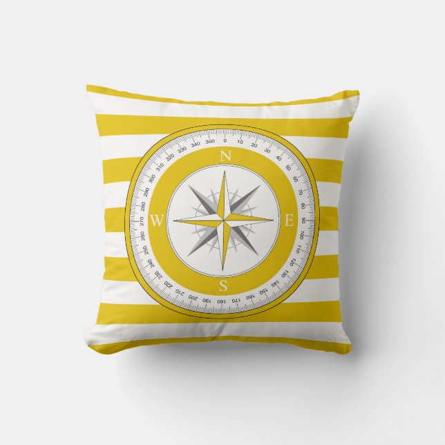 Compass Rose Yellow and White Stripes Cushion (Front)