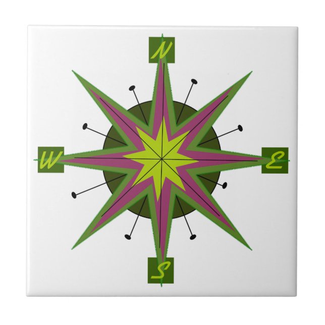 Compass Skewed Design Ceramic Tile (Front)