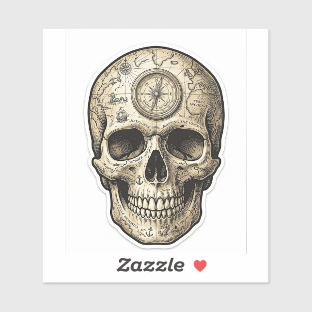 Compass Skull Decal — Explorer Biker Vinyl Sticker (Sheet)