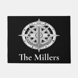 Compass Star Anchor Nautical Last Name Door Mat