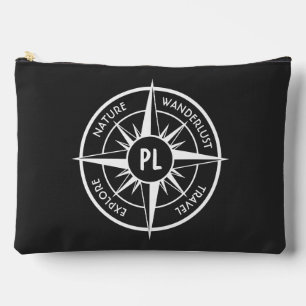 Compass star emblem monogram black and white accessory pouch