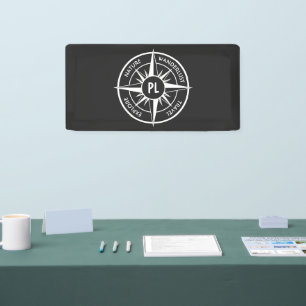 Compass star emblem monogram black and white  banner