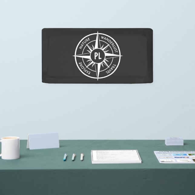 Compass star emblem monogram black and white  banner (Tradeshow)