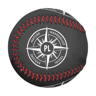 Compass star emblem monogram black and white baseball