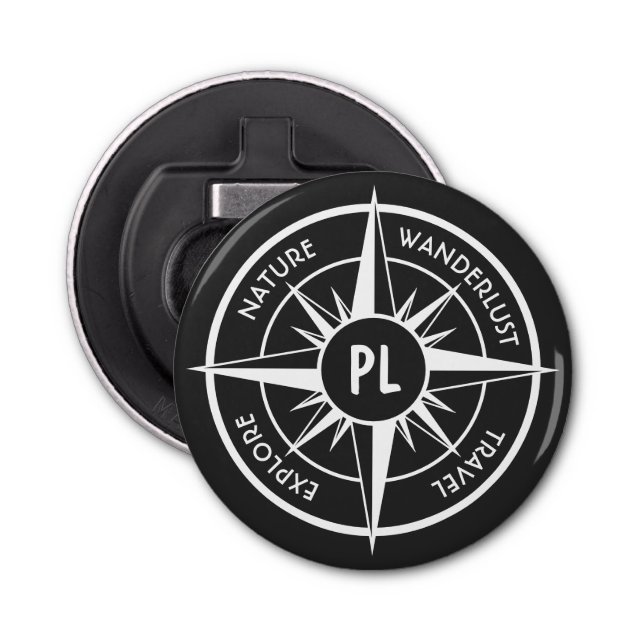 Compass star emblem monogram black and white bottle opener (Front)