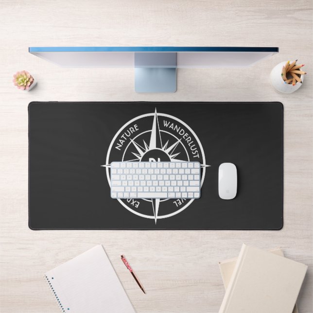 Compass star emblem monogram black and white  desk mat (Office 1)