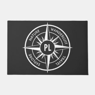 Compass star emblem monogram black and white doormat