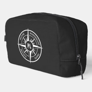 Compass star emblem monogram black and white dopp kit