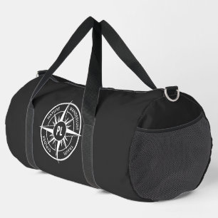 Compass star emblem monogram black and white duffle bag