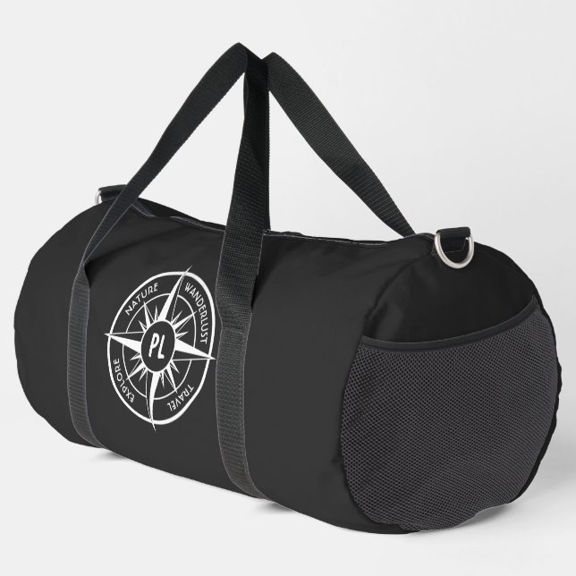 Compass star emblem monogram black and white  duffle bag (Right Corner)
