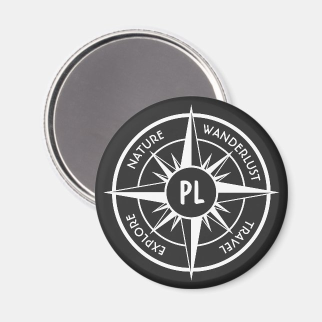 Compass star emblem monogram black and white magnet (Front/Back)