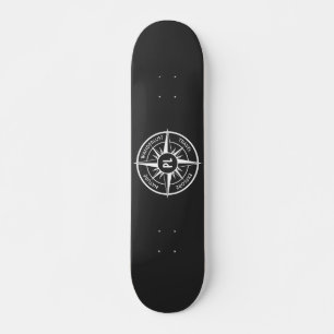 Compass star emblem monogram black and white skateboard