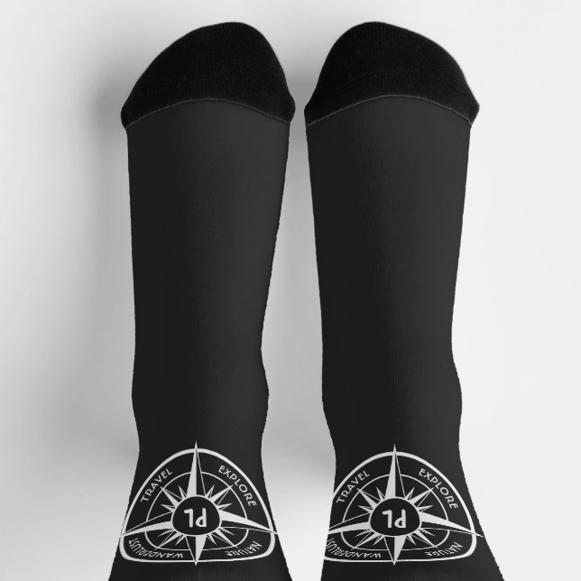 Compass star emblem monogram black and white socks (Top)